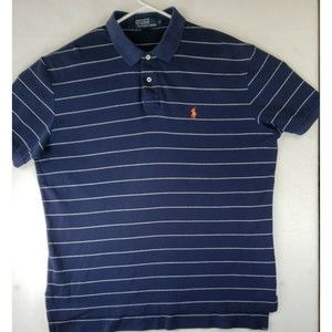 Ralph Lauren Polo Shirt Men's Regular Size XL blue stripe orange horse